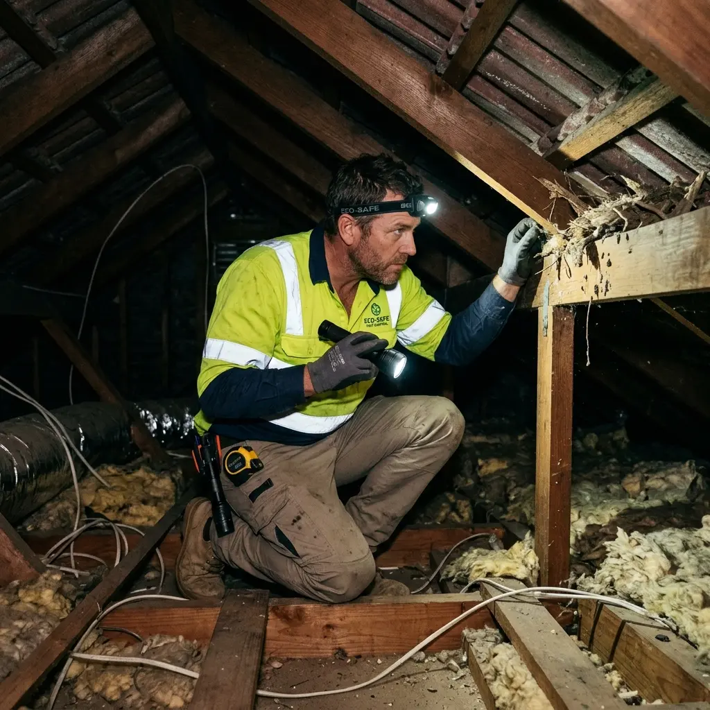 Technician inspecting a Mount Macedon subfloor void for a deceased cat